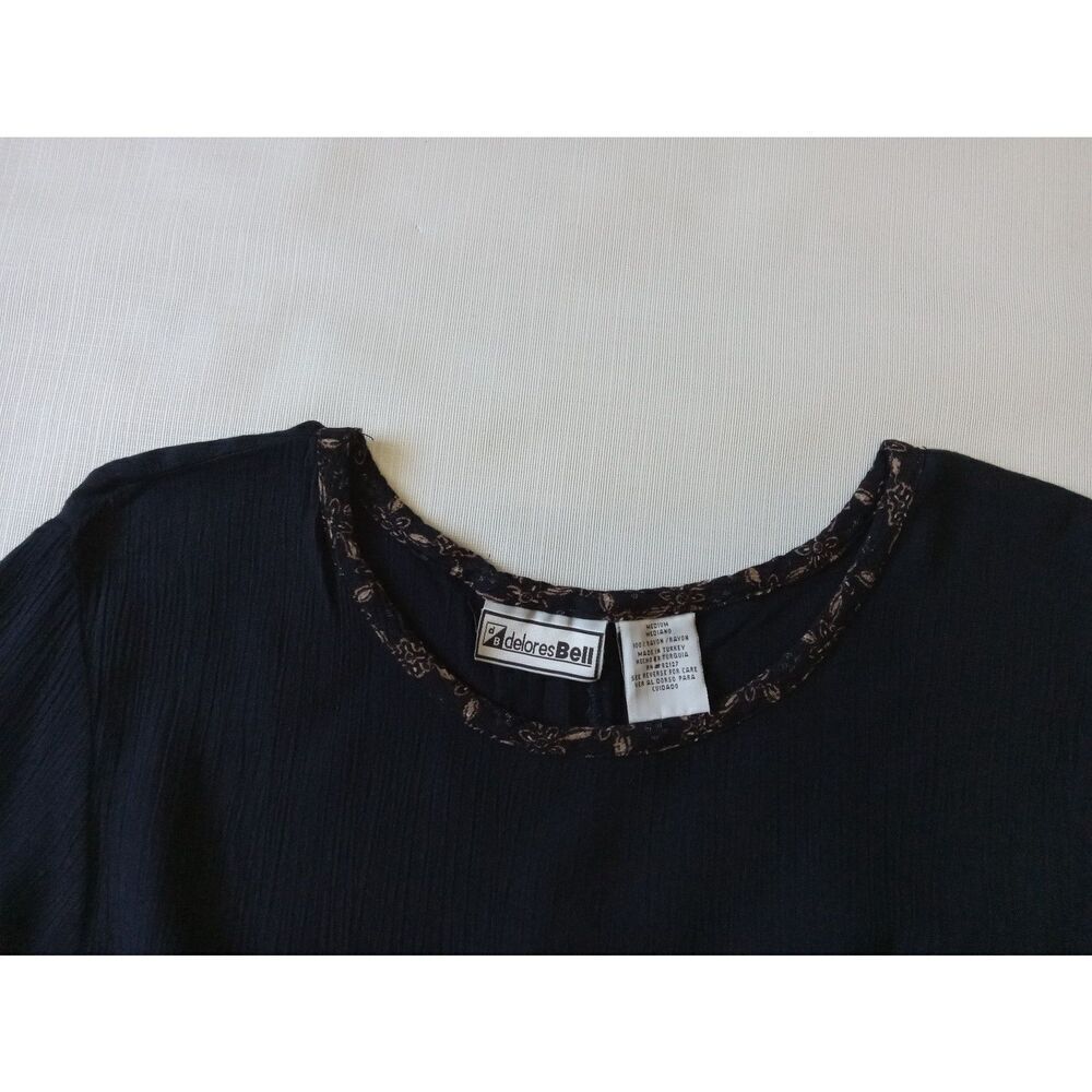 Delores Bell Vintage Black Lightweight Crinkled Fabric Maxi Dress Women's Medium - Picture 7 of 12